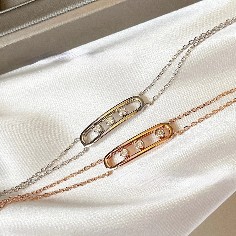 European Fashion Move Collection Jewelry - Rose Gold Women's Double Layer Bracelet with Zircon Sliding Design Festival Gift