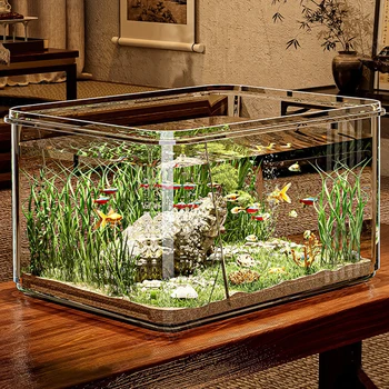 1 PC Transparent Aquarium Creative Desktop Fish Tank for Office Home Decor Rectangular(Bare Tank, No Scenery or Stones Included)