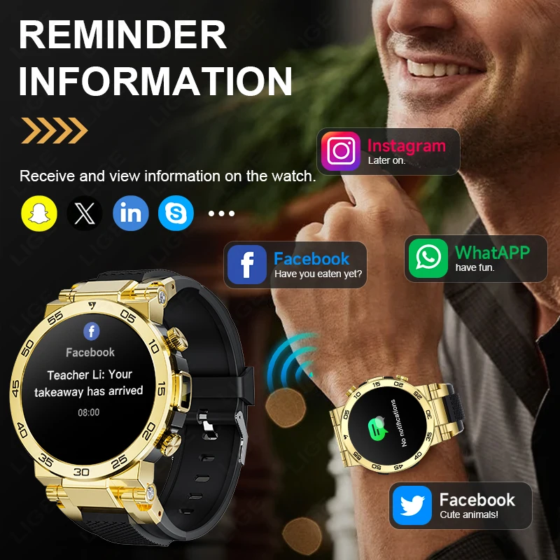 LIGE New Flashlight Smart Watch Men Outdoor Sport Fitness Tracker IP68 Waterproof Heart Rate 1.53-Inch Bluetooth Call Smartwatch