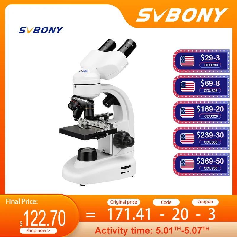 

SVBONY SV605 Optical Electron Binocular Microscope Children Science High-definition Eyepiece,1200X for Beginner Amateurs