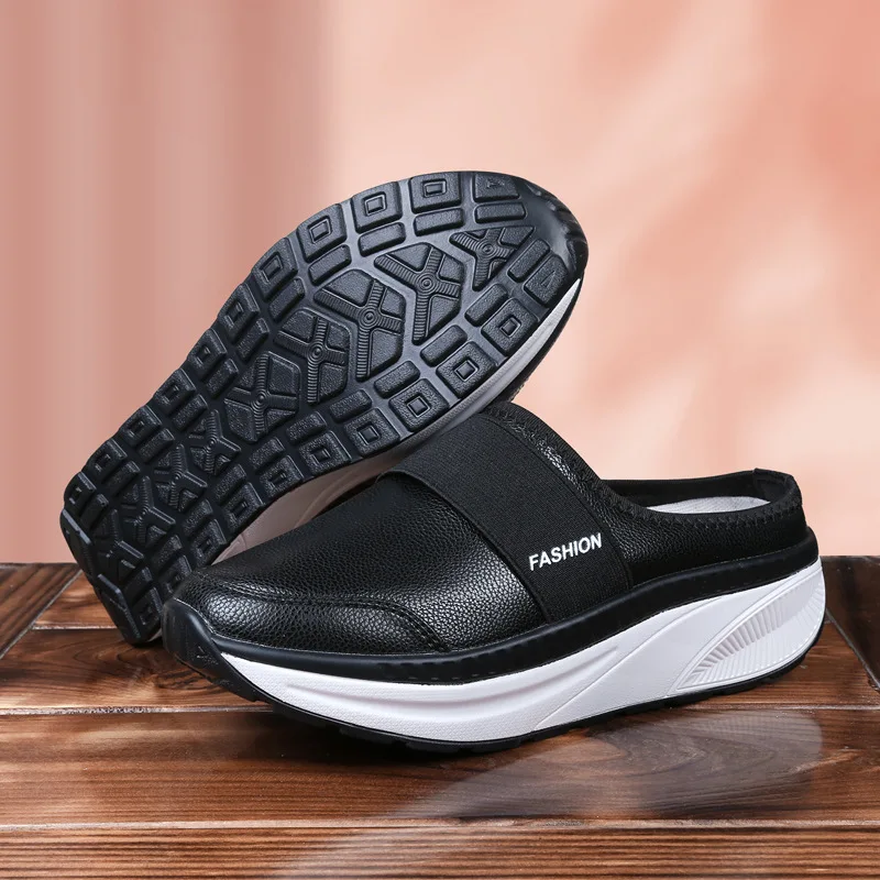 

Women Casual Shoes Slippers PU Thick Bottom Non Slip Light Round Shape Breathable Solid Color Increase