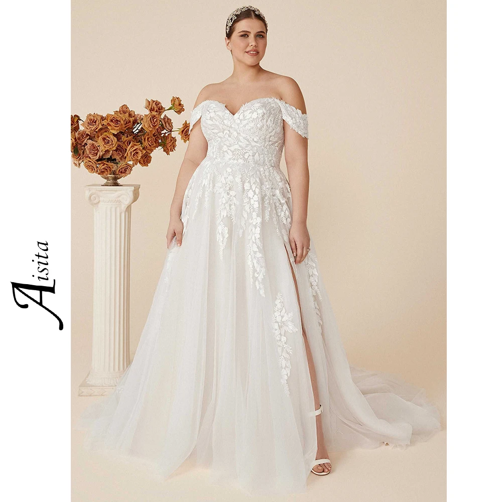

Plus Size Lace A Line Wedding Dress Sweetheart Elegant Womens Dresses Off Shoulder Elegant and Pretty Women's Dresses Vestido