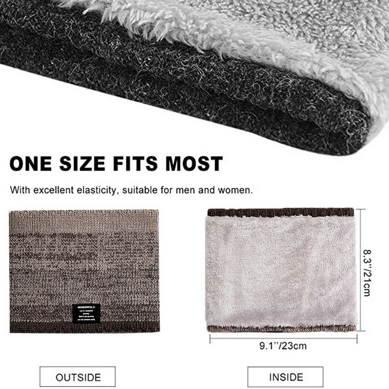 Winter Scarf Fleece Lined Warm Knitted Scarf Windproof Thick Circle Loop Scarves Breathable Bandana Skin-Friendly Solid Scarf