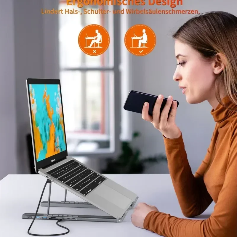 Docking Station 6-in-1 Per Laptop Con Hub USB-C E Supporto Regolabile – 4K HDMI, PD 100W, 2 USB-A 5Gbps, Lega Di Alluminio, Compatibile MacBook, Dell, HP - 2