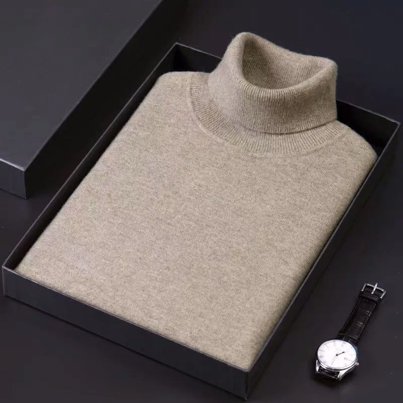 2023 Autumn Winter New Turtleneck Loose Pullover Thick Warm Casual Sweater Men Solid Woolen Sweater Fashion Knit Bottom Coat