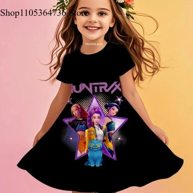 Robe d'été pour filles Kpop Demon Hunters, tenue de plage décontractée pour enfants, motif dessin animé, princesse, chemise de nuit 1