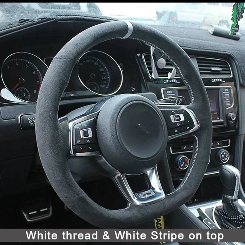 

Non-slip Black Genuine Leather Suede Car Steering Wheel Cover For Volkswagen Golf 7 MK7 GTI R VW Polo Scirocco 2015 2016