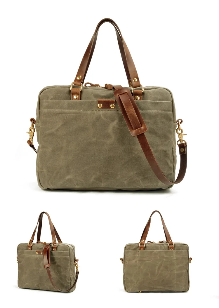 Grey Mens & Womens Canvas Leather Briefcase Bag