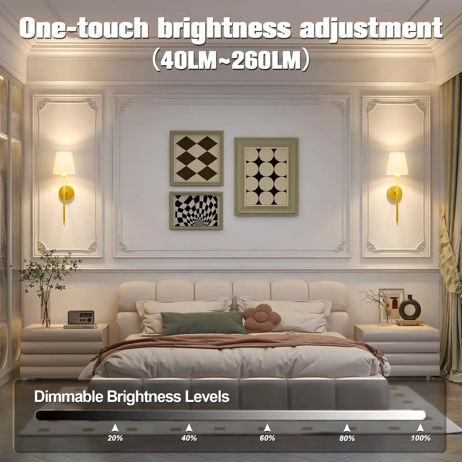 American 2 Packs Wall Lights Battery Operated Wall Sconces Gold Wireless Wall lamp with Remote RGB Colors Modes Rechargeable 3