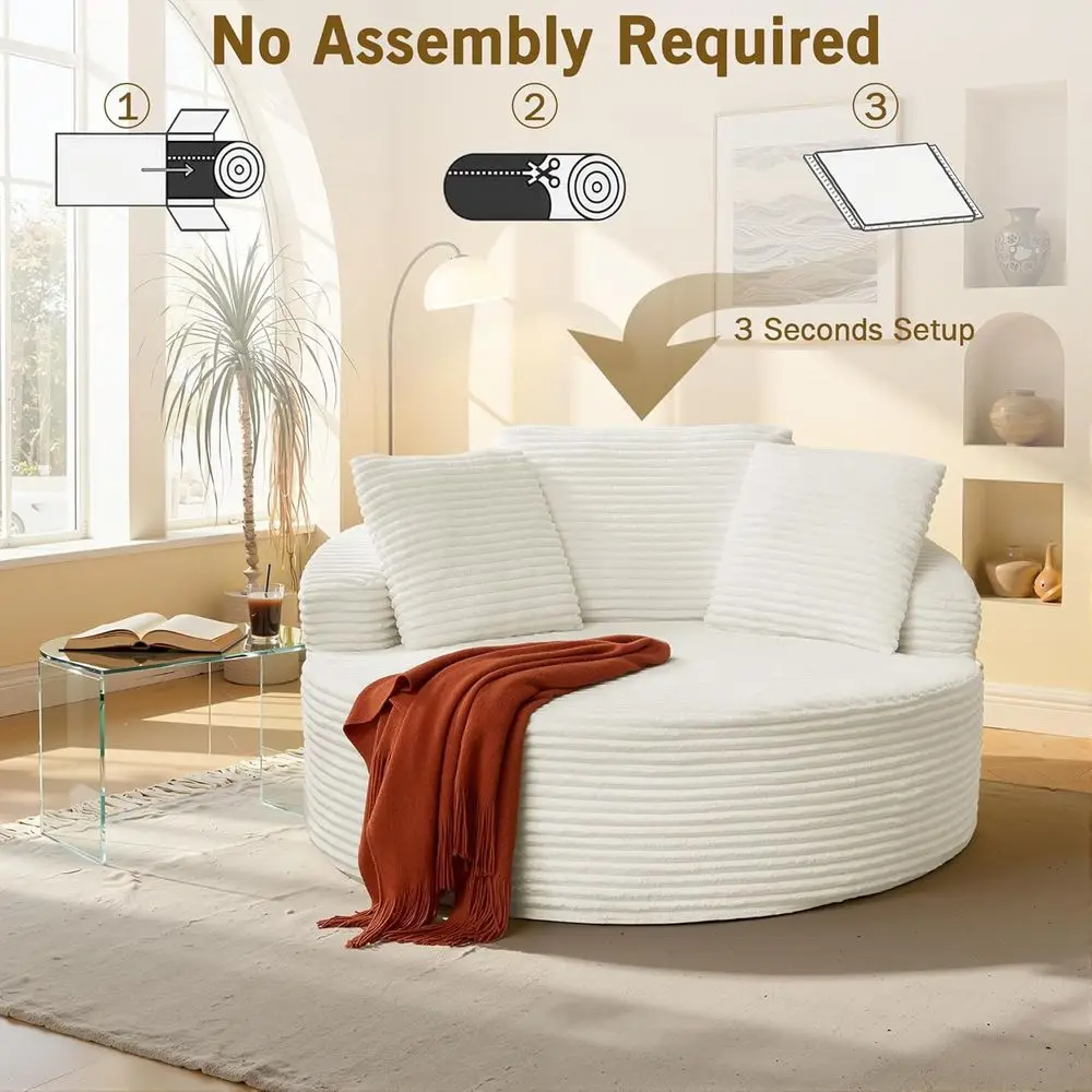 Round Corduroy Chaise Lounge Chair Cloud Sofa Bed No Assembly Living Room/Bedroom Customized