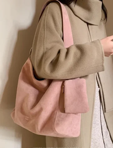 JIAERDI Velvet Pink Large Capacity Handbag Women Retro Casual Tote Crossbody Bags Female Bring A Small Bag Wallets Messenger Bag