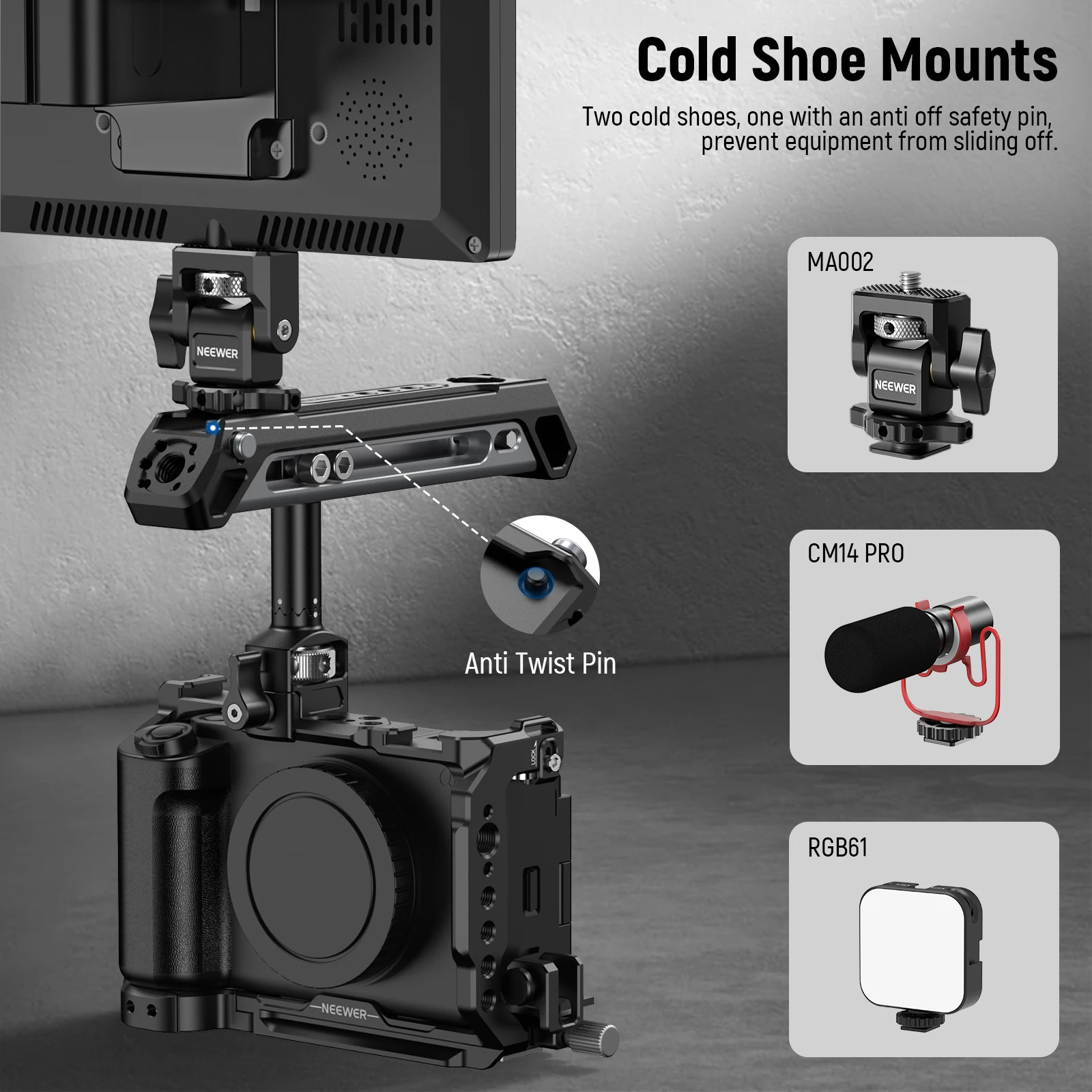 2 In 1 Top Handle/Side Handle Camera Cage Video Rig Handle with 360° Rotatable N