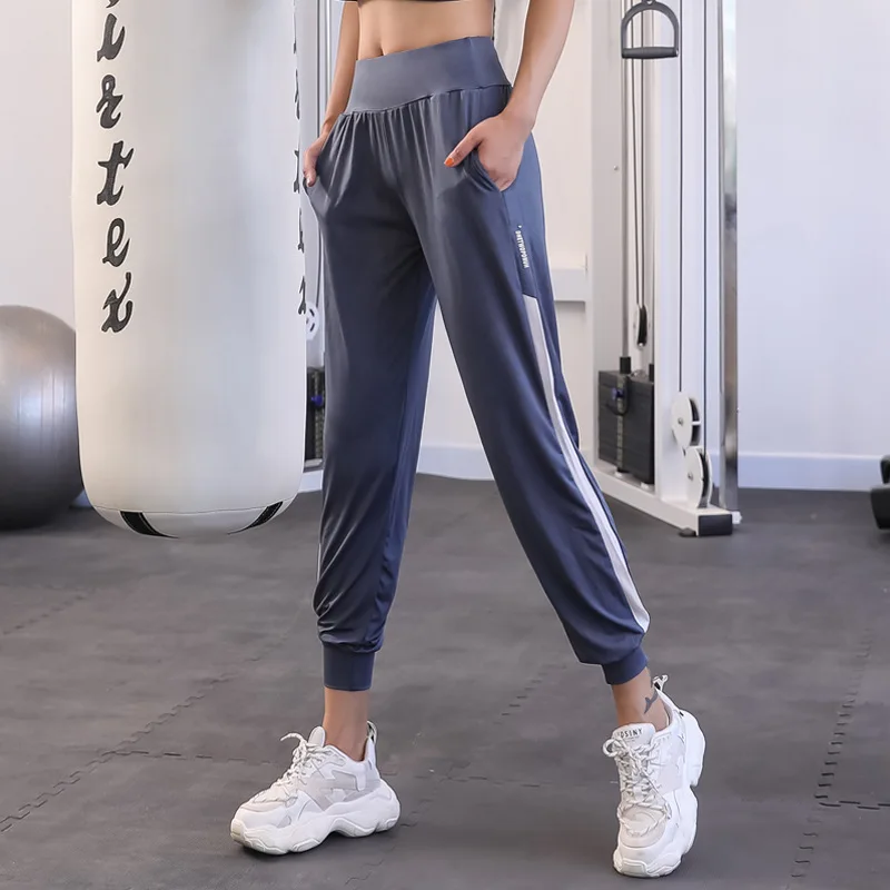 

Women Jogger Pants Hit Color Patchwork Sport Running Trousers Loose Thin Stripe Gym Sweatpants Elastic Baggy Harem Pant For Yoga
