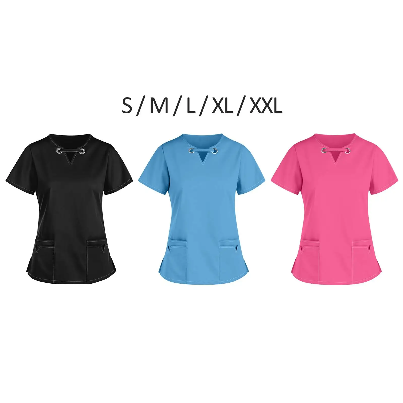 Womens V Neck Scrub Top Female Scrub Top with Multi Pockets Durable Work Clothing Nurse Uniform Scrub Top for Beauty Center