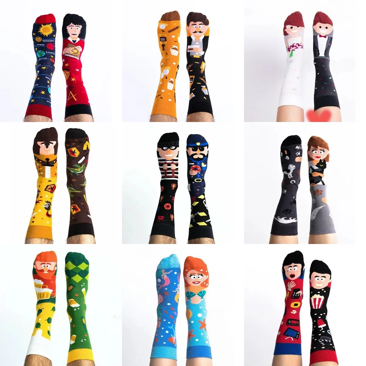 

AB Style Cartoon Cotton Socks Fun Women's Stockings New Couple Asymmetric Fashion Sports Trendy Men's Middle Tube Socks