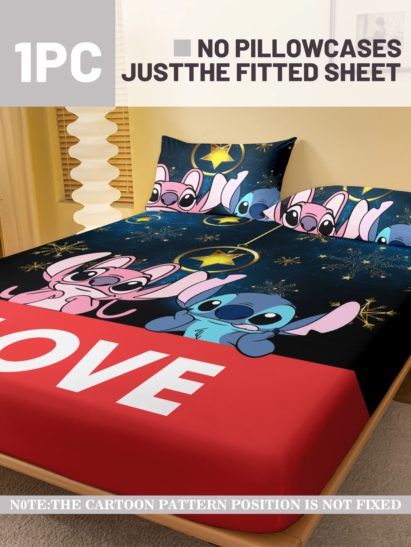 1 cartoon cute Stitch pattern digital printed frosted Fitted Sheet,bedroom printed bed cover,bedding(No pillowcase) 2