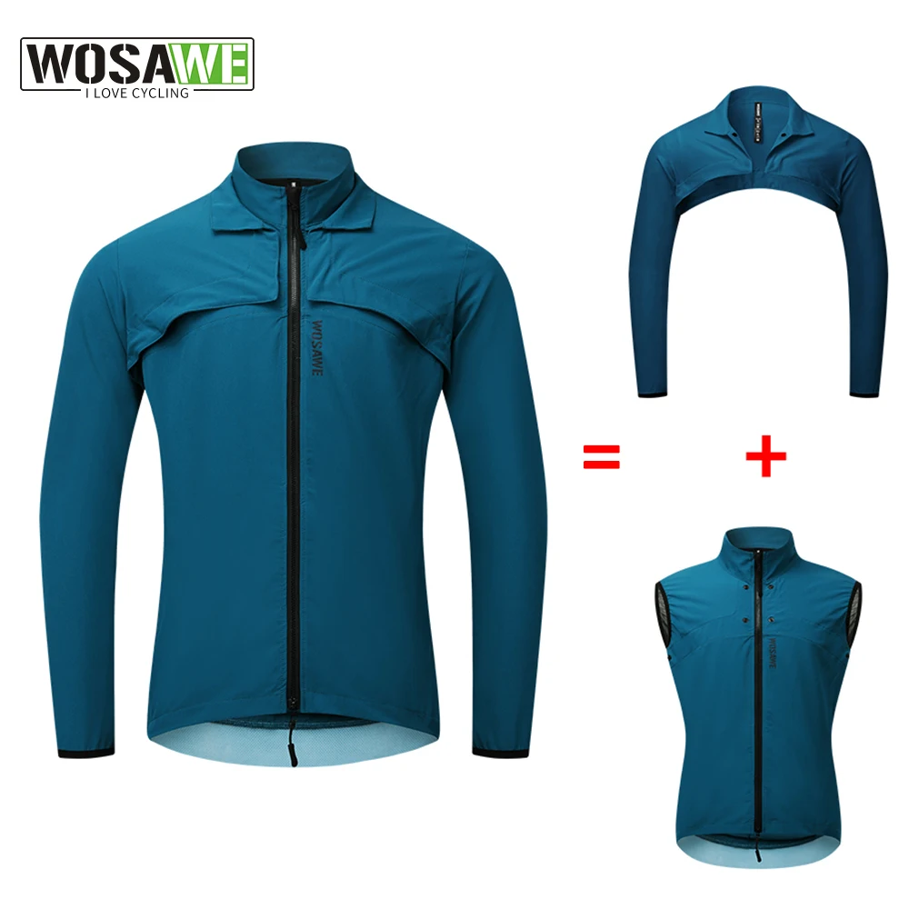 WOSAWE 남성용 방풍 반사 사이클링 재킷, MTB 자전거 긴 소매 바람막이 민소매 라이딩 의류