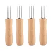 2/4 pcs Corn Holders Stainless Steel Wooden Handle Cob Skewers BBQ Anti Scalding Fruit Forks Outdoor Garden Picnic Cooking Tools 2