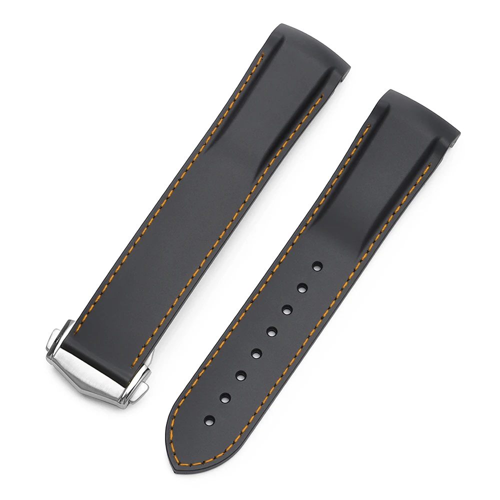 Curved End Silicone Rubber Watch Strap with Folding Buckle - Premium Bracelet, 20mm/22mm