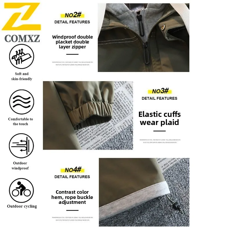 COMXZ Men Hooded Two-Layer Jacket Spring Autumn Hong Kong Style Waterproof Windbreaker Casual Streetwear Loose Fit Outdoor Coat