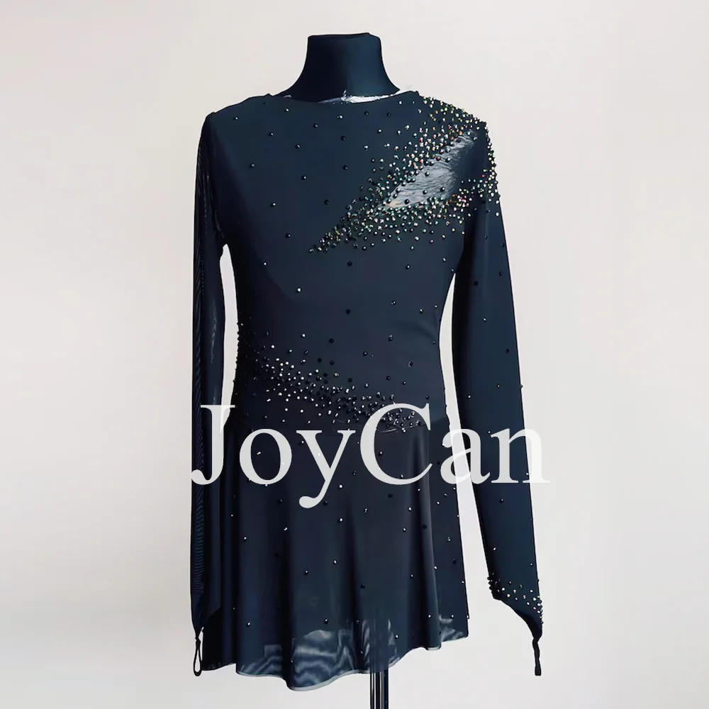 

JoyCan Ice Figure Skating Dress Girls Black Spandex Stretchy Mesh Competition Dance Wear Customized