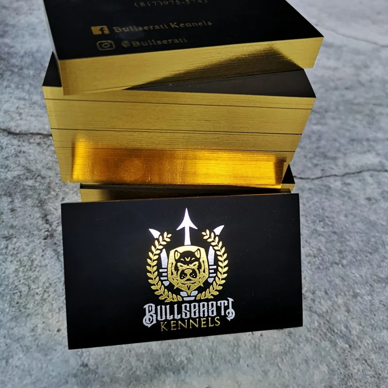 

Custom Luxury black business card printing gold and silver foil with shiny edge foil