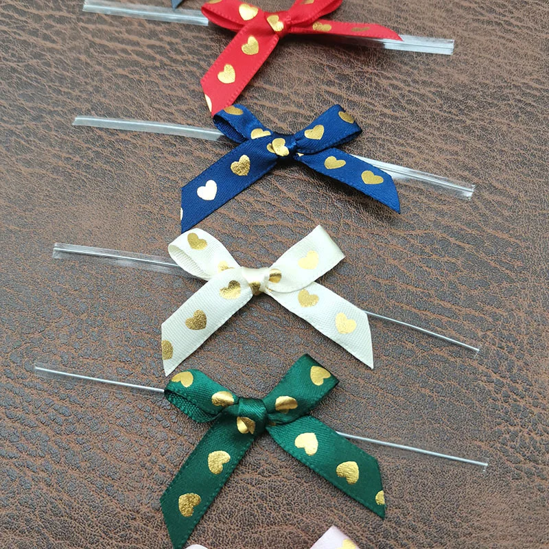 50pcs/pack 45mm Gold Heart Mixed Bows For Valentine's Day Decoration Gift Packaging Handmade DIY Making Clothing Accessories