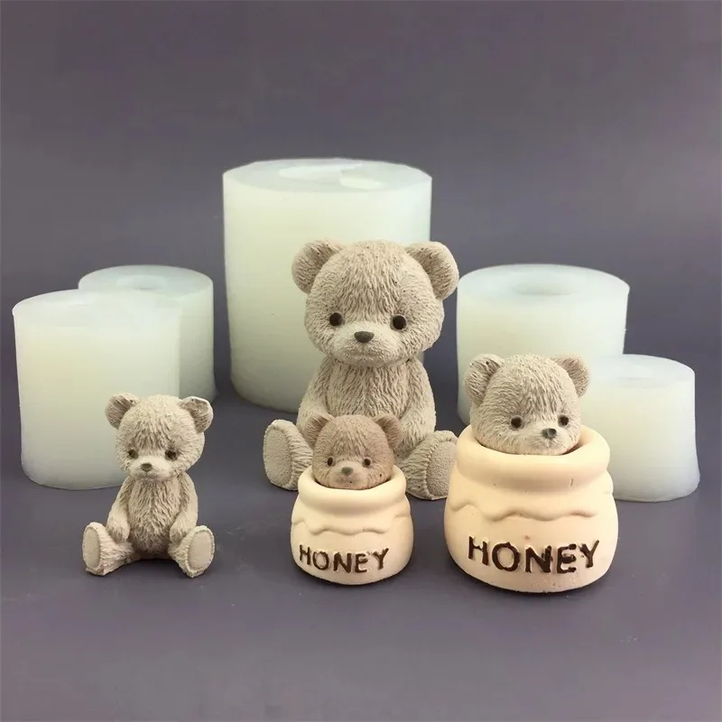 Description Picture 6 of itemCute Bear Honey Jar Silicone Candle Mold Chocolate Cake Ice Cube Mold Aromatherapy Plaster Drop Glue Mold Candle Making Supplies