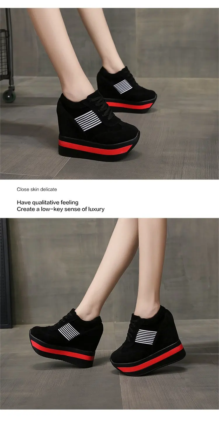 Women's Platform Sports Shoes 2022 Spring Canvas Sneakers Thick Bottom Wedges Casual Shoes Fashion Red Lace-Up Rubber Soft Sole