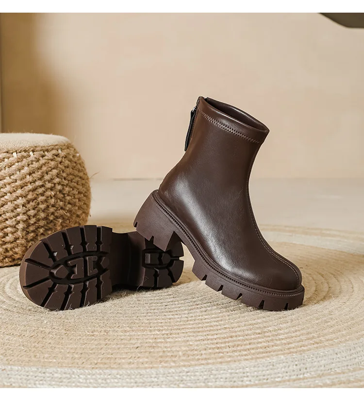 

Thick Bottom Boots Women's 2023 Autumn/Winter Elastic Boots British Retro Large Short Boots Women