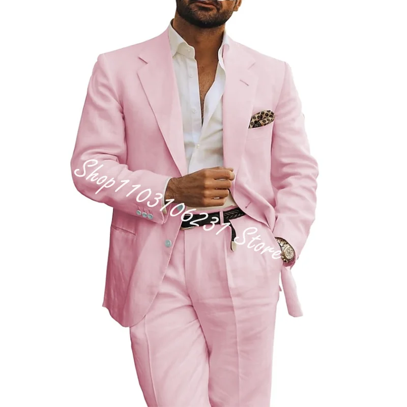 Beige Slim Fit Casual Men's Suits Notched Lapel Suits For Men Wedding Party Business Tuxedos 2 Pieces Blazer Pants Costume Homme