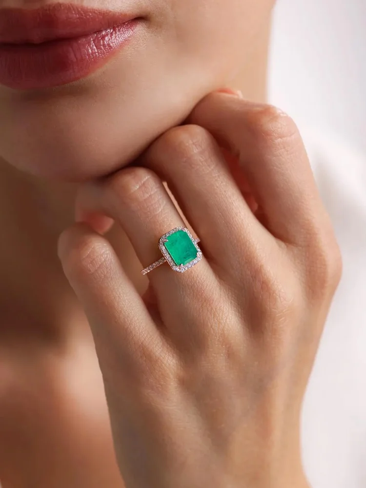 Elegant Green Square Gemstone Ring in 925 Sterling Silver – Luxury Women's Engagement and Wedding Jewelry