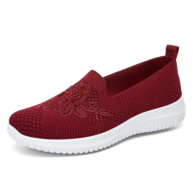 Women's Floral Mesh Slip-On Trainers - Breathable & Casual Vulcanised Flats