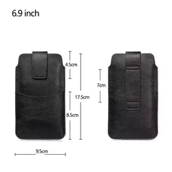 Deluxe Universal Leather Phone Pouch with Card Holder and Belt Clip - Leather (6.9 inches)