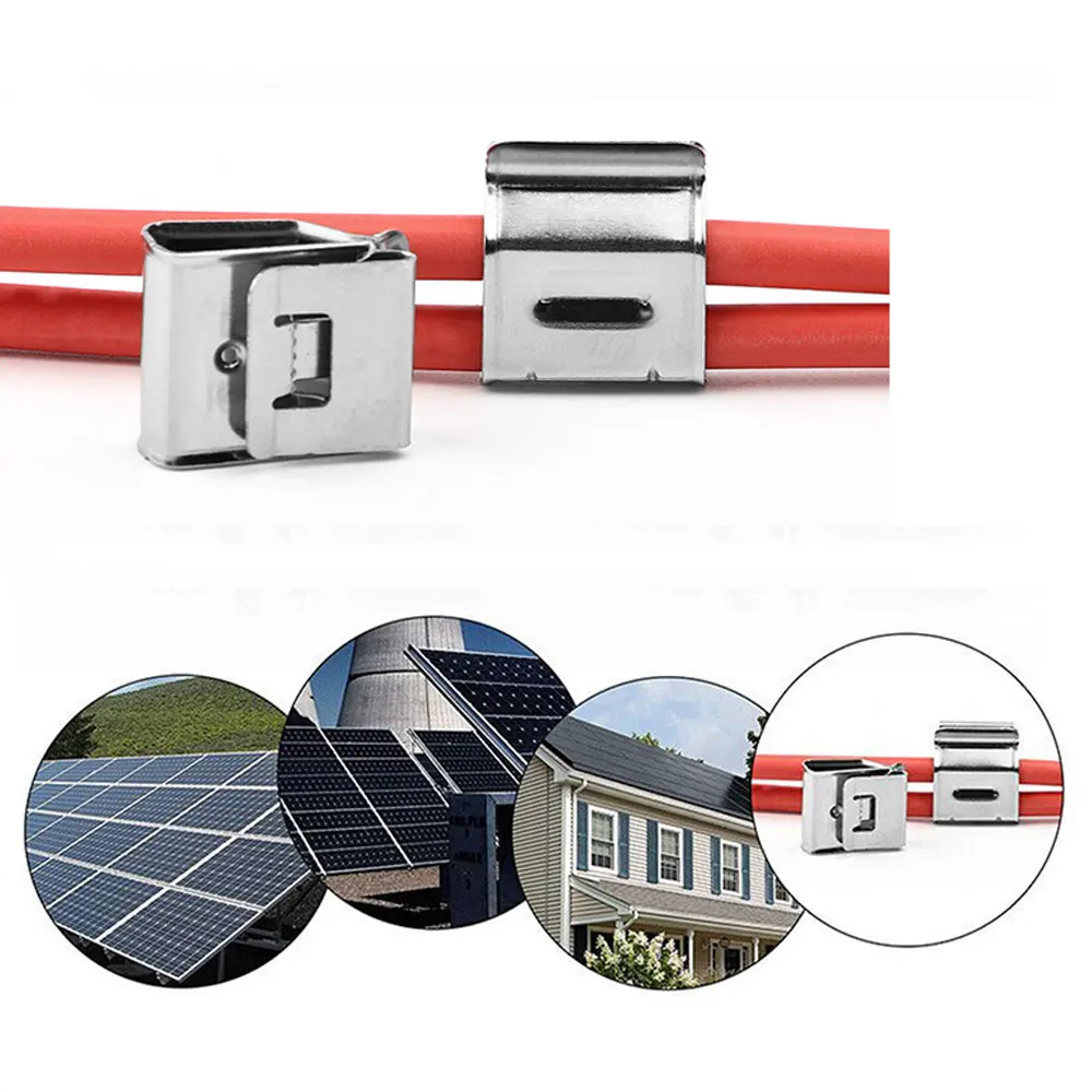 Solar Panel Cable Clips PV Wire Fixing Clip Stainless Steel Outdoor Cable Clamp Accommodates 2 Wires Solar PV Management solar panel clips