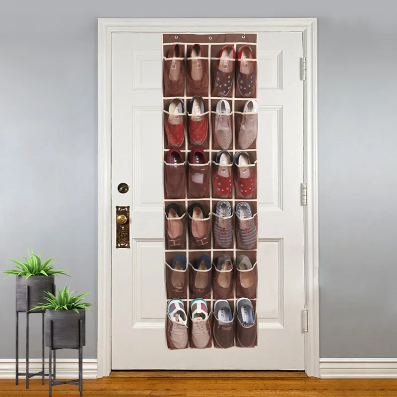 

24 Mesh Pockets Over The Door Shoe Organizer Wall Hanging Organizer for Cabinet Closet Sundries Shoe Storage Bag
