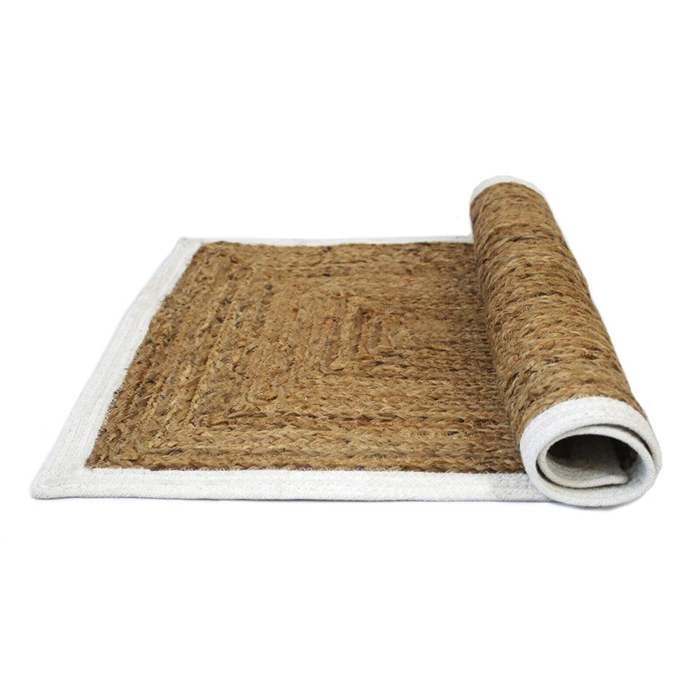 

Rug Natural Jute and Cotton Handmade Reversible Runner Carpet Modern Look Area Rug Bedroom Decor