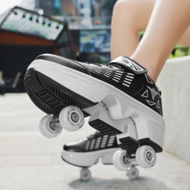 

2022 Deform Wheel Skates Roller Skate Shoes With 4-Wheel Casual Deformation Parkour Runaway Sneakers For Children Rounds Walk