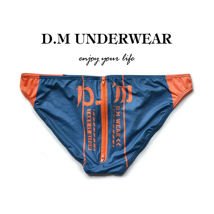 Men's Fashion Underwear D. M men's Briefs low waist sexy printed letters Hip Zipper polyester Milk silk elastic men's underwear