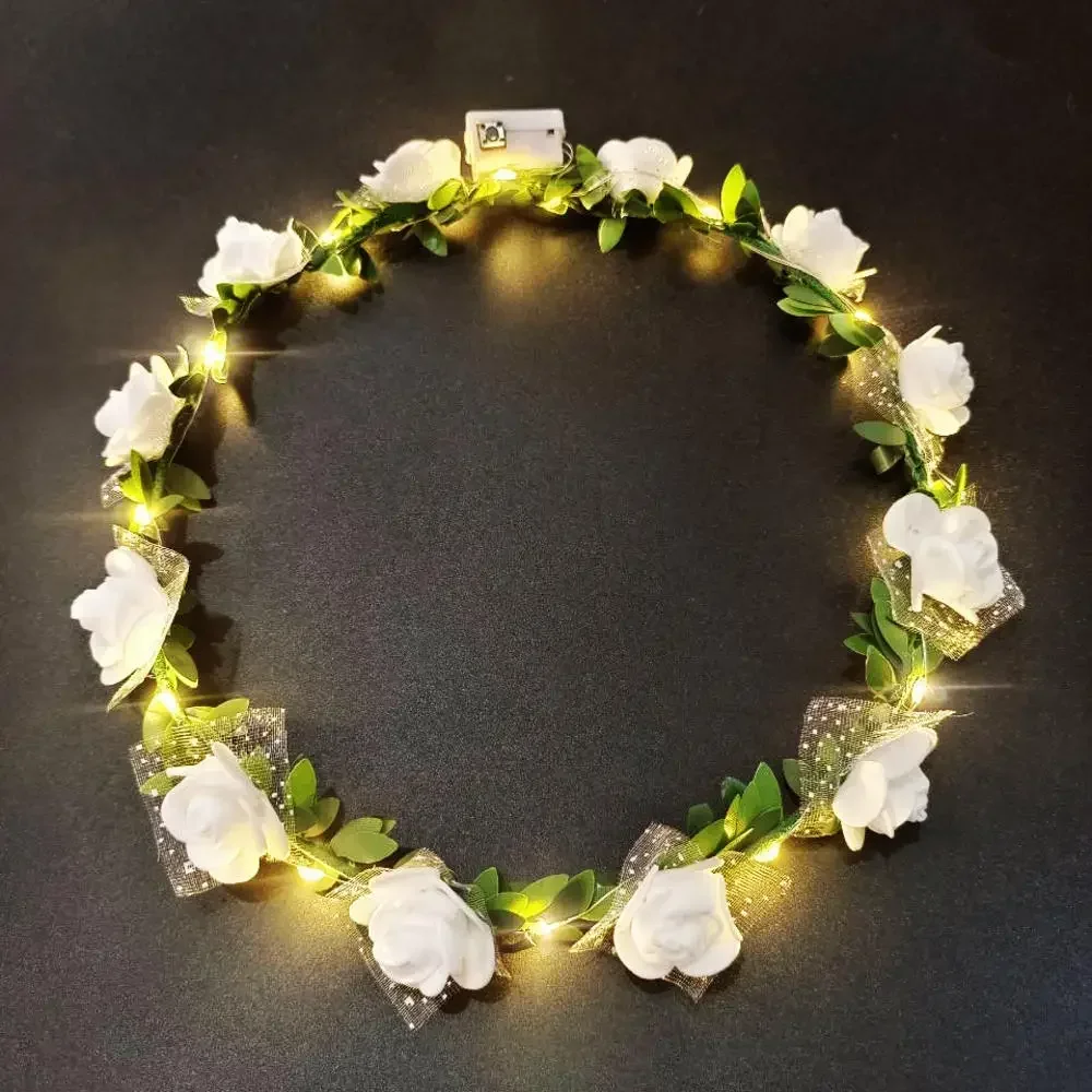 thumbnail image 1 of Glowing Flower Wreath LED Light Up Garland Girls Birthday Hairband Princess Crown Luminous Wreath Wedding Christmas Party Decor, 1 of 5
