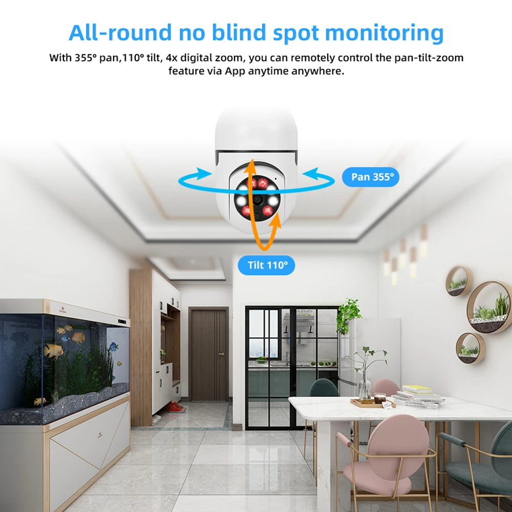 Se23abc0baf3c4404ae6a91b46ff72f418 2.4G&5G Wifi Camera 5MP Outdoor Wireless CCTV IP E27 4X Digital Zoom Home Surveillance Smart Tracking Security Protection Night