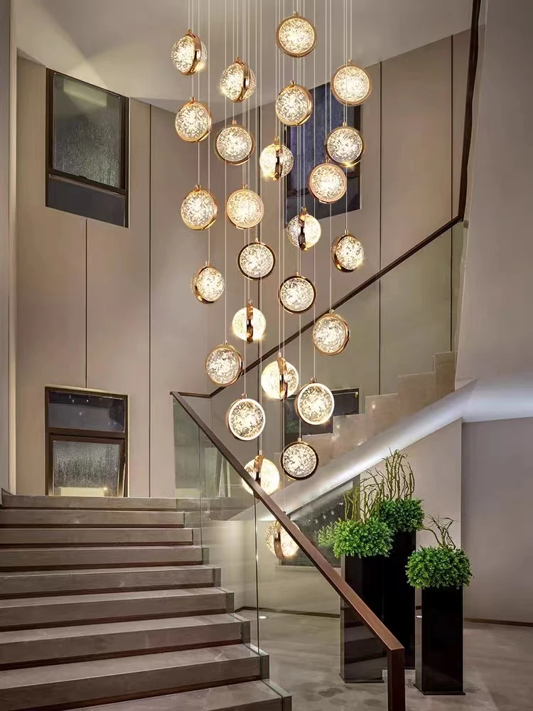 

Скандинавская Потолочная люстра, современный светильник для гостиной, декор для лестницы, люстра со светодиодными лампочками для столовой, роскошный дуплексный хрустальный светильник в стиле лофт