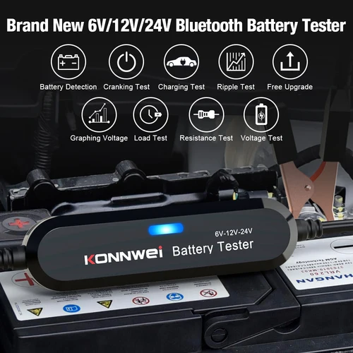 KONNWEI-BK200 블루투스 5.0 자동차 오토바이 트럭 배터리 테스터, 6V 12V 24V 배터리 분석기 2000 CCA 충전 크랭크 테스트 도구 2