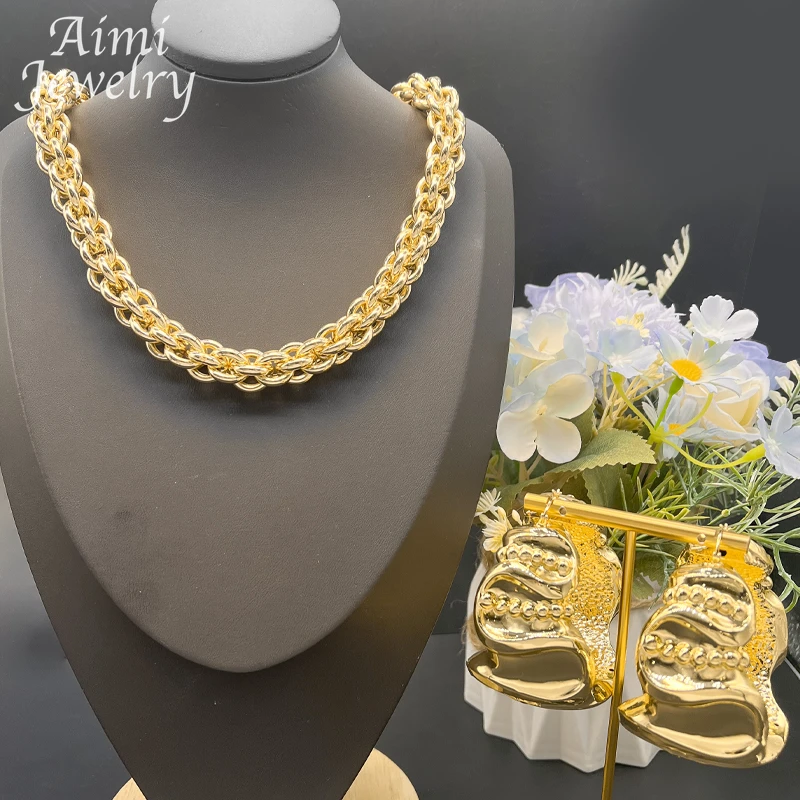 

Дубай 18K позолоченное ожерелье большого размера серьги в виде звеньев с цепочкой роскошные золотые звеньи повседневные подарки на свадьбу
