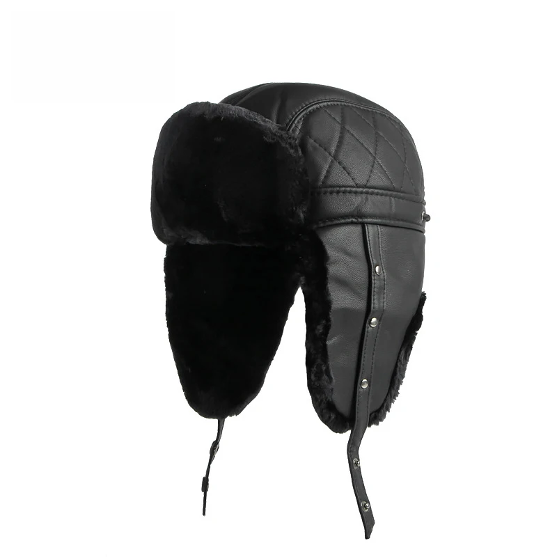 Mens Women Outdoor Thick Warm Trapper Aviator Trooper Ushanka Earflap Winter Flaps Ski Hat Russian Ski Hat Leather Bomber Hat 2
