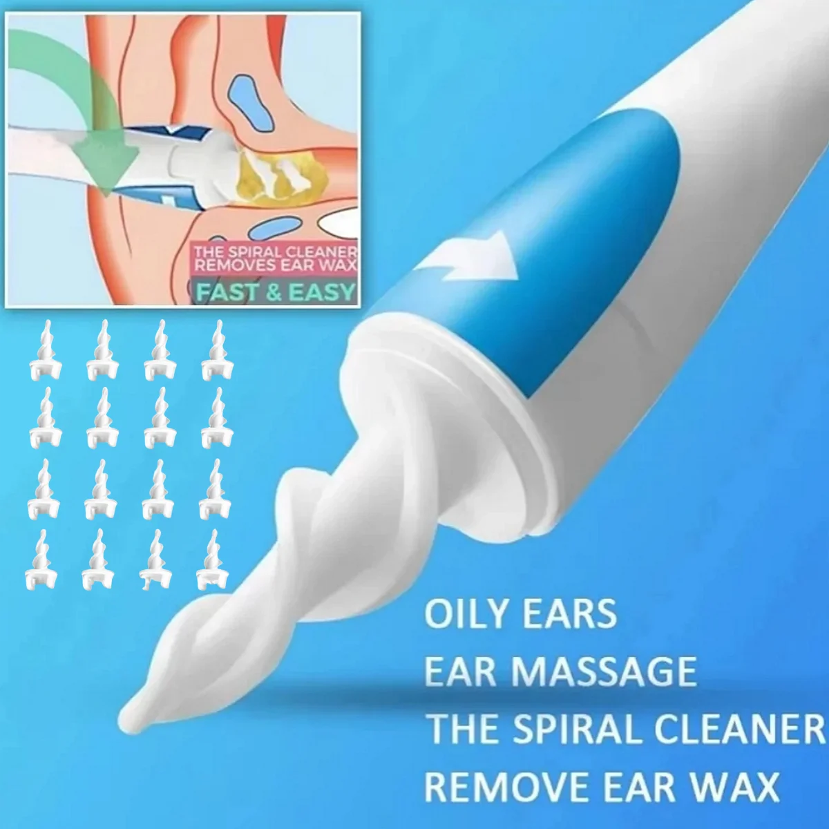Spiral Ear Oil Remover Tool 16 Head Complete