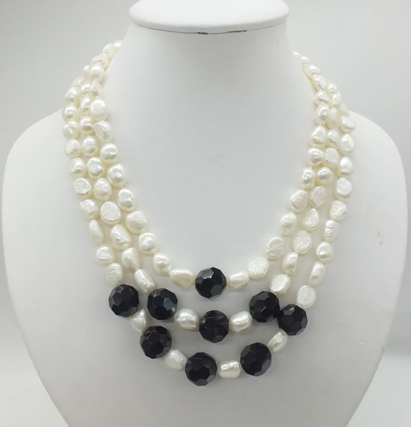 

3 rows Natural white Baroque pearl necklace, classic wedding bridesmaid necklace