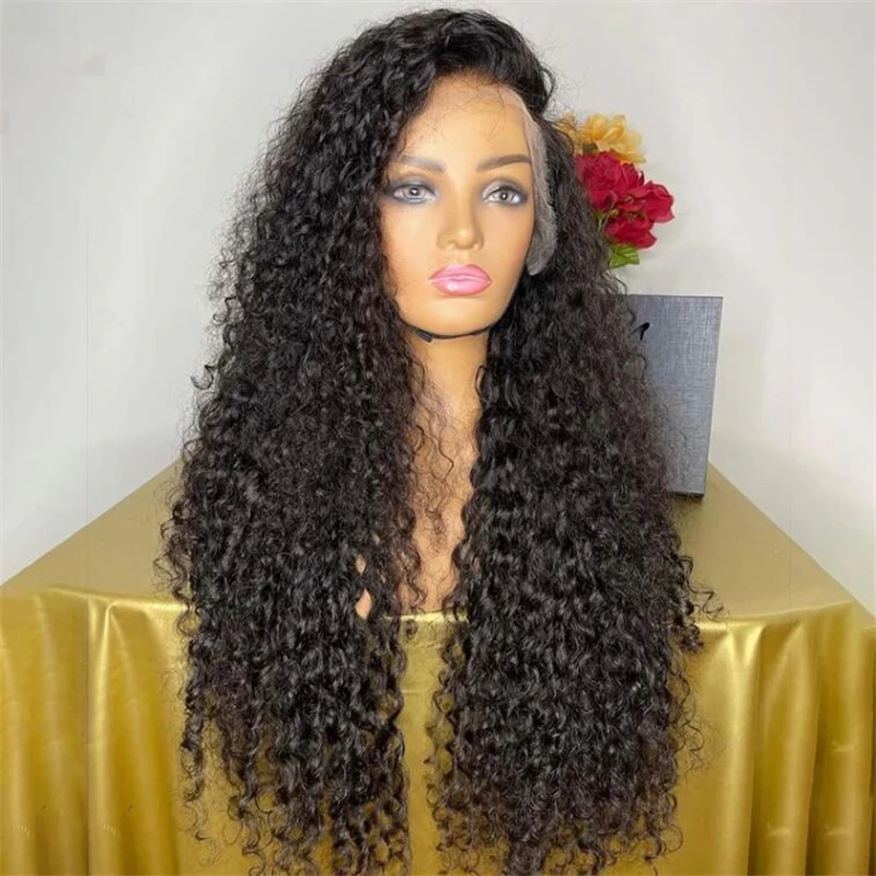 

26Inches 180% Density Black Soft Glueless Long Preplucked Kinky Curly Lace Front Wig For Black Women With BabyHair Daily