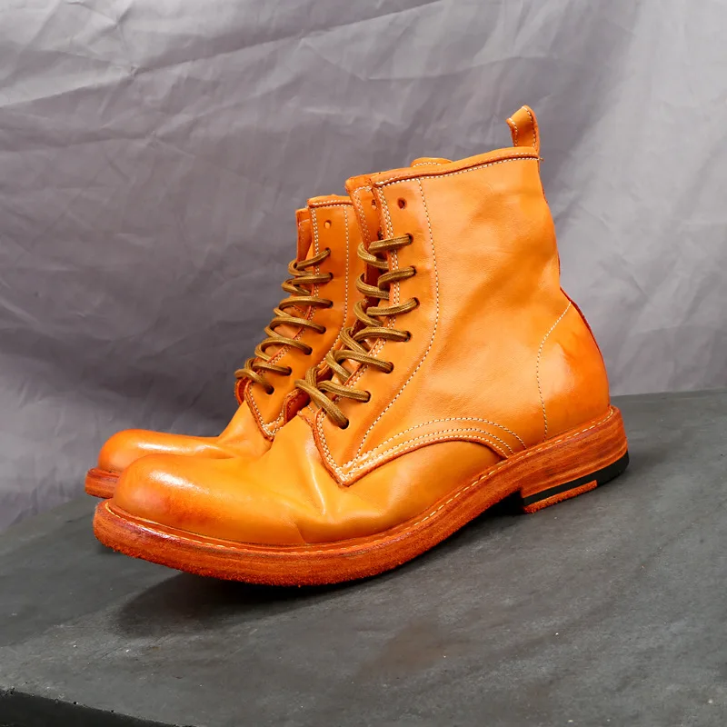 

Goodyear-Welding High end Heavy Water Washed Horse Leather Retro Worn High Top Men's Shoes Work Clothes Motorcycle Boots