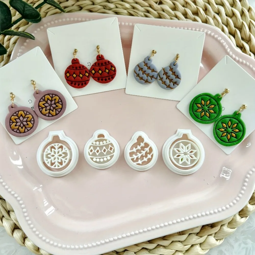 4Pcs 크리스마스 장식 폴리머 클레이 커터 세트 축제 겨울 귀걸이 금형 키트 ..